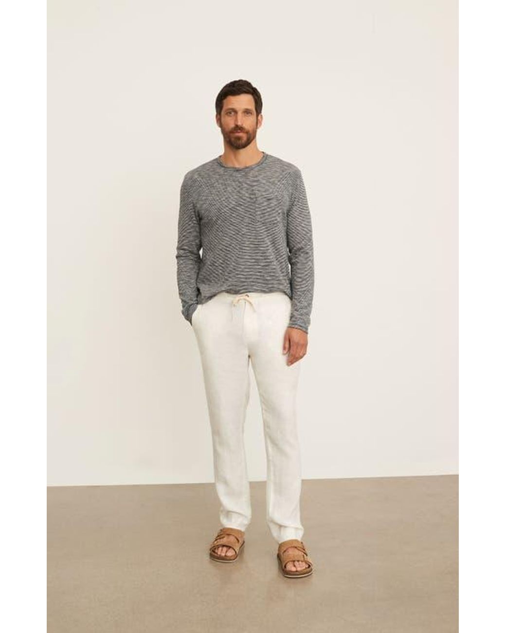 Vince White Hemp Drawstring Pants for men