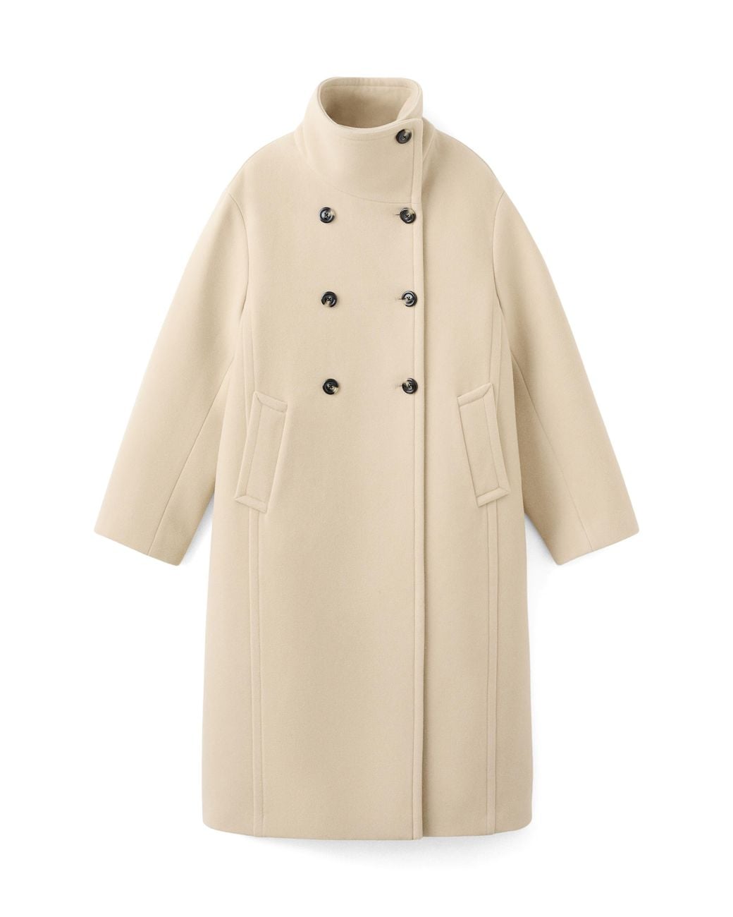 Mango Natural Double Breasted Stand Collar Coat