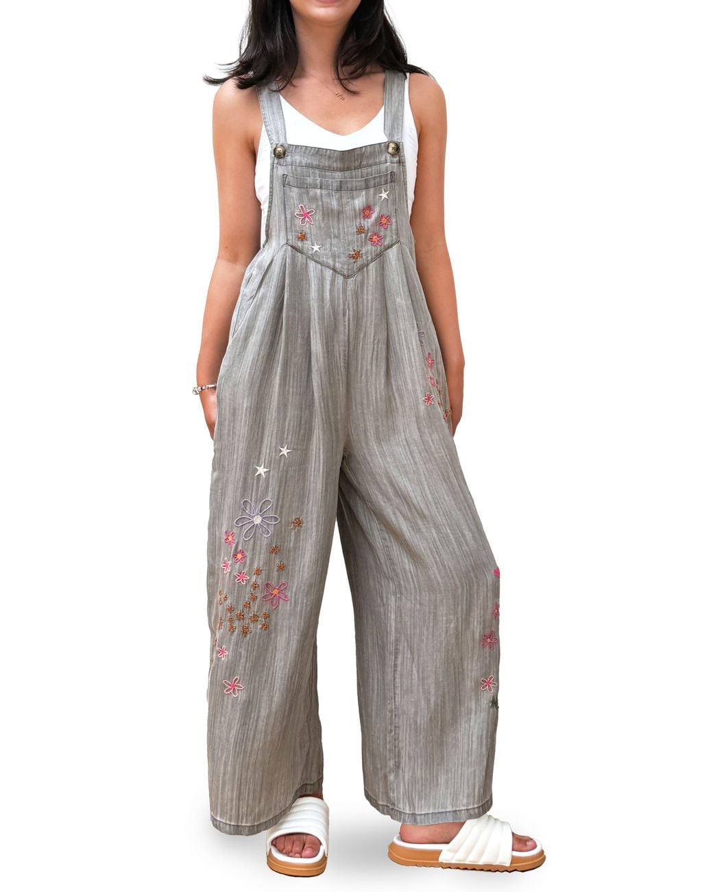 BILLY T Gray Full Bloom Denim Overalls