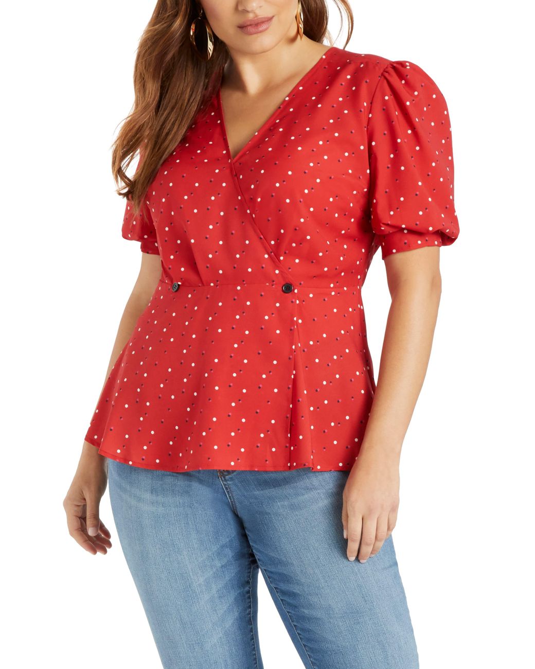 Eloquii Puff Sleeve Peplum Top in Red Lyst