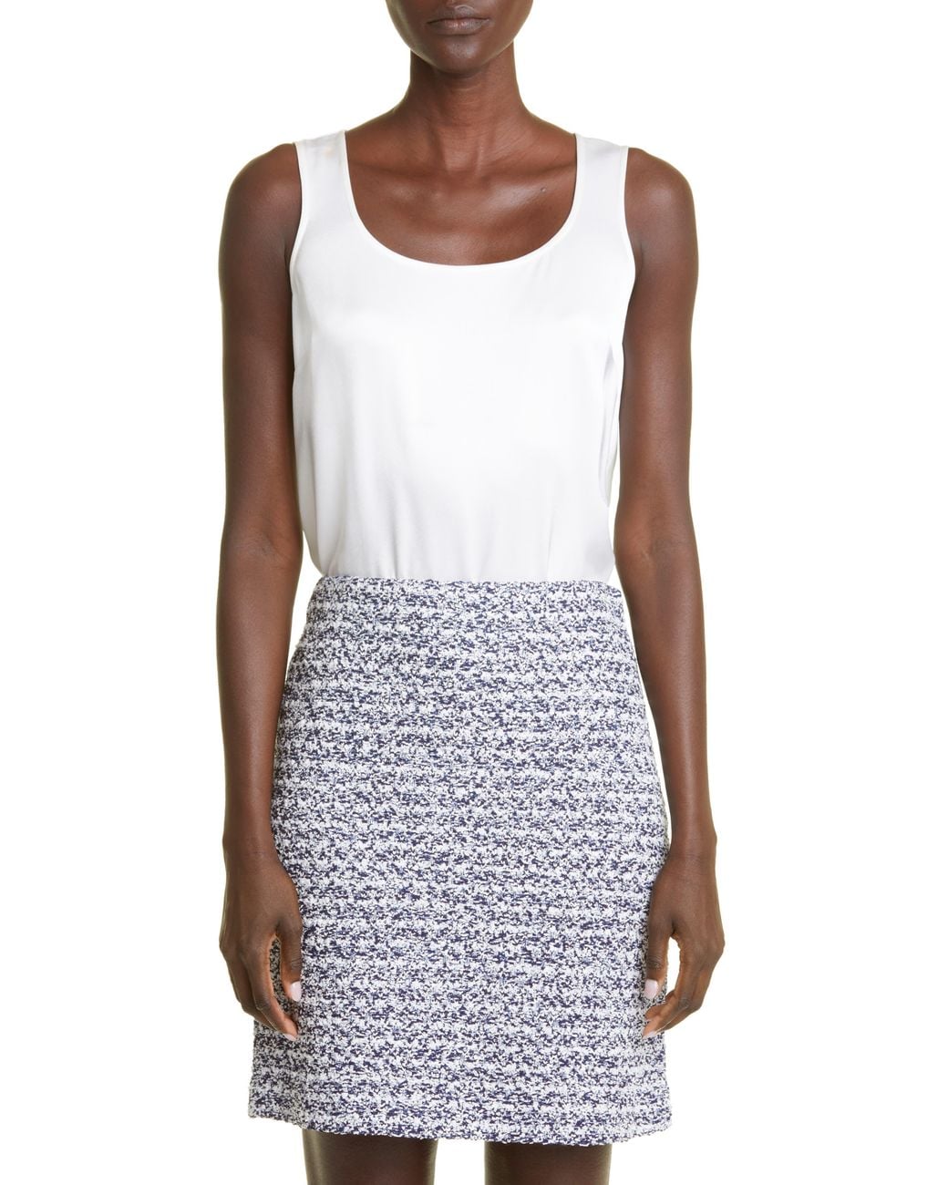 St. John White Liquid Satin Round Neck Shell
