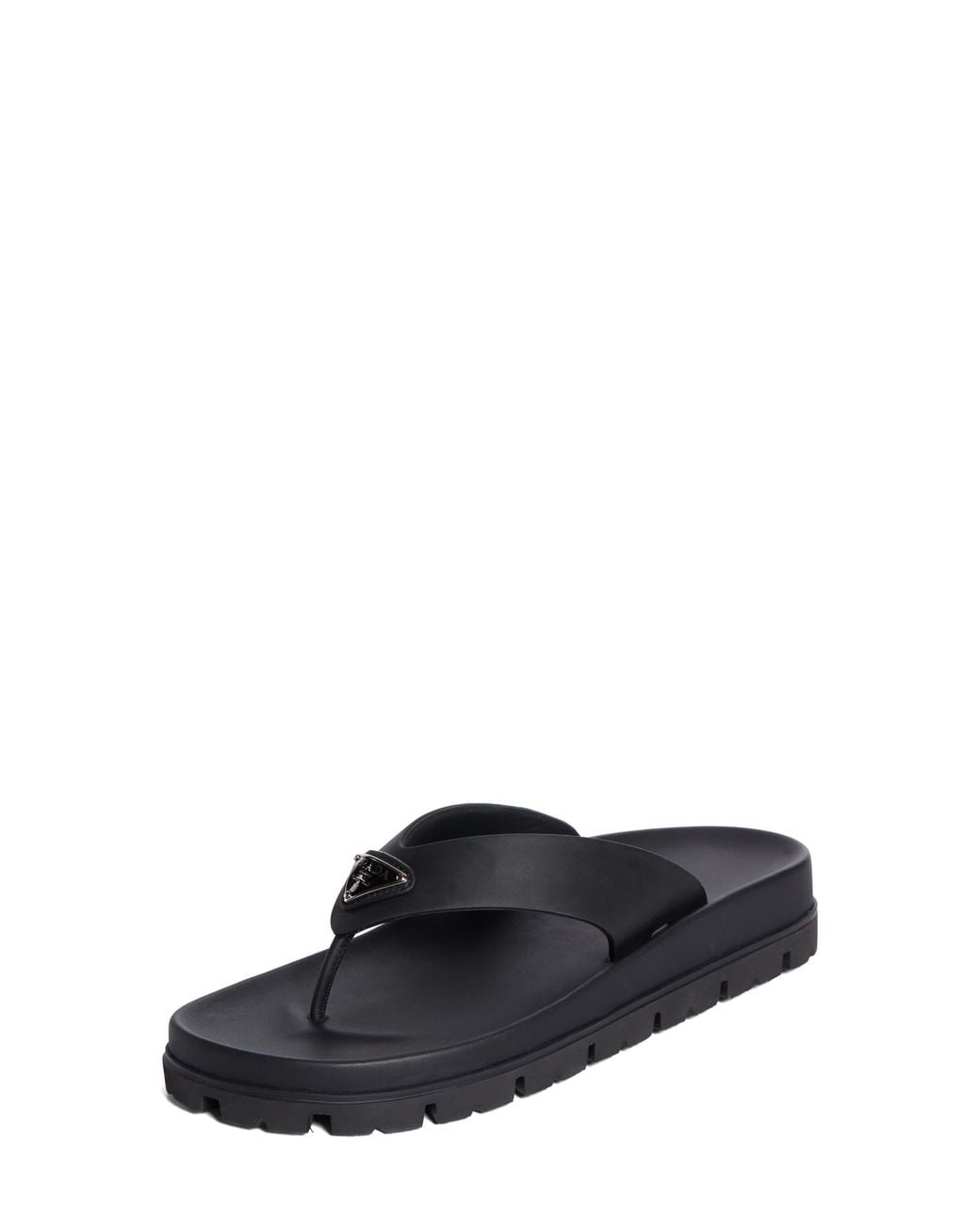 Prada Black Rubber Flip-Flop Sandal With Enamel Logo