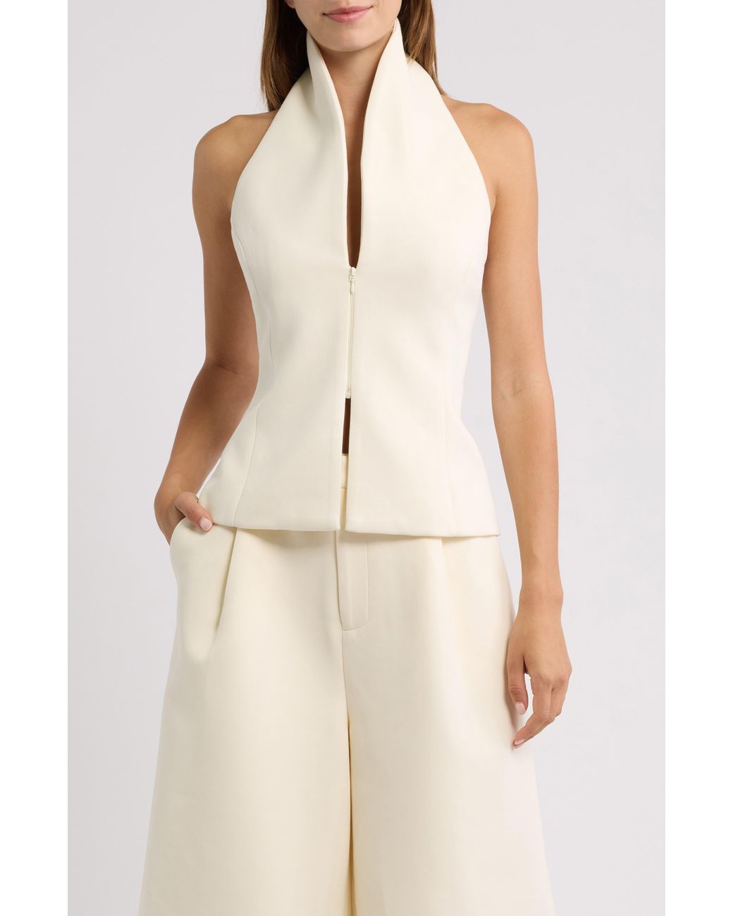 Odd Muse Natural Front Zip Halter Top