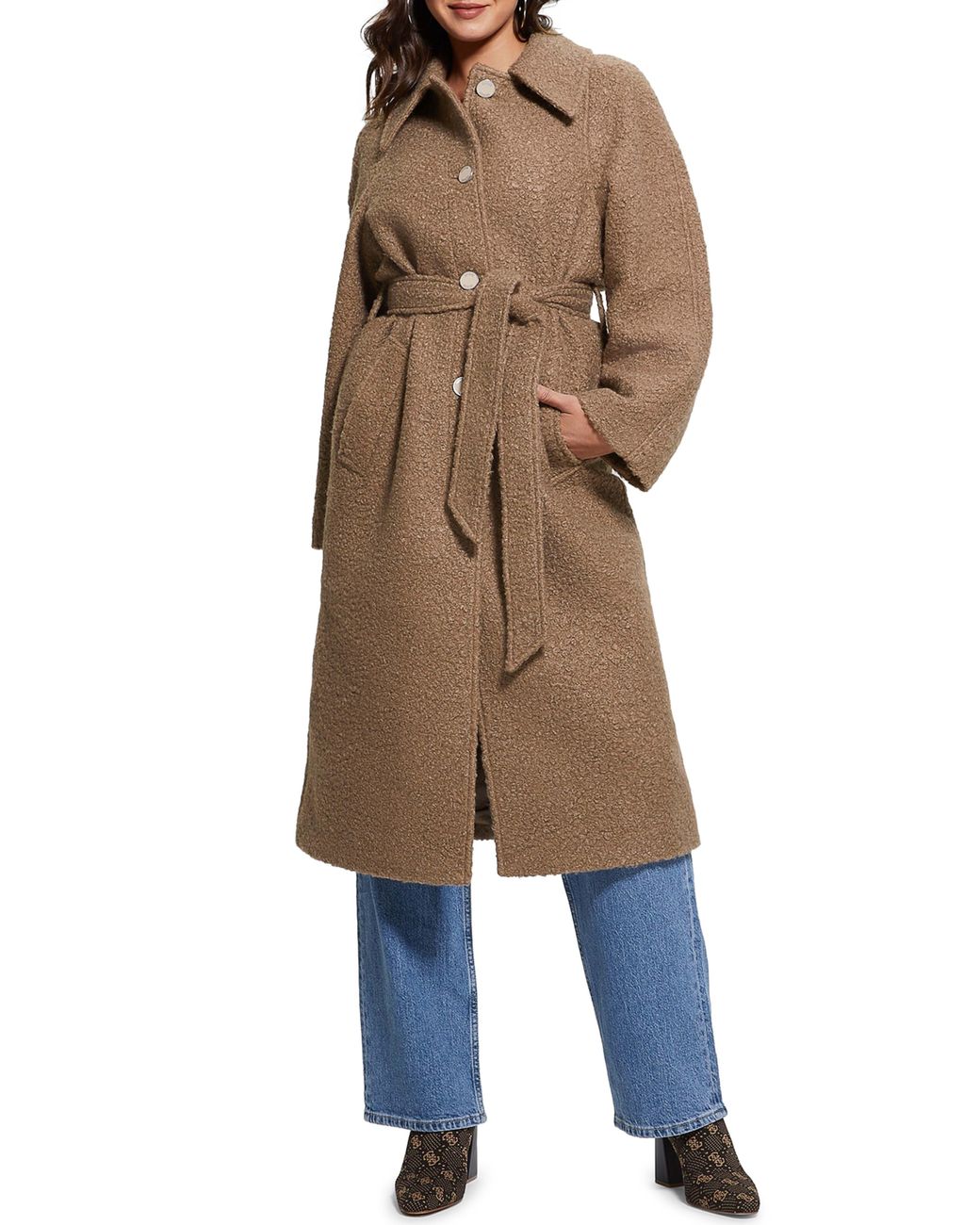 Guess bell sleeve cheap boucle knit coat