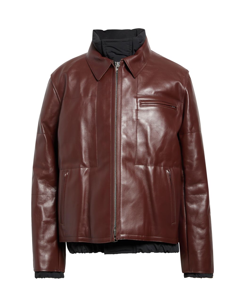 Sacai Brown Layered Leather Puffer Jacket for men