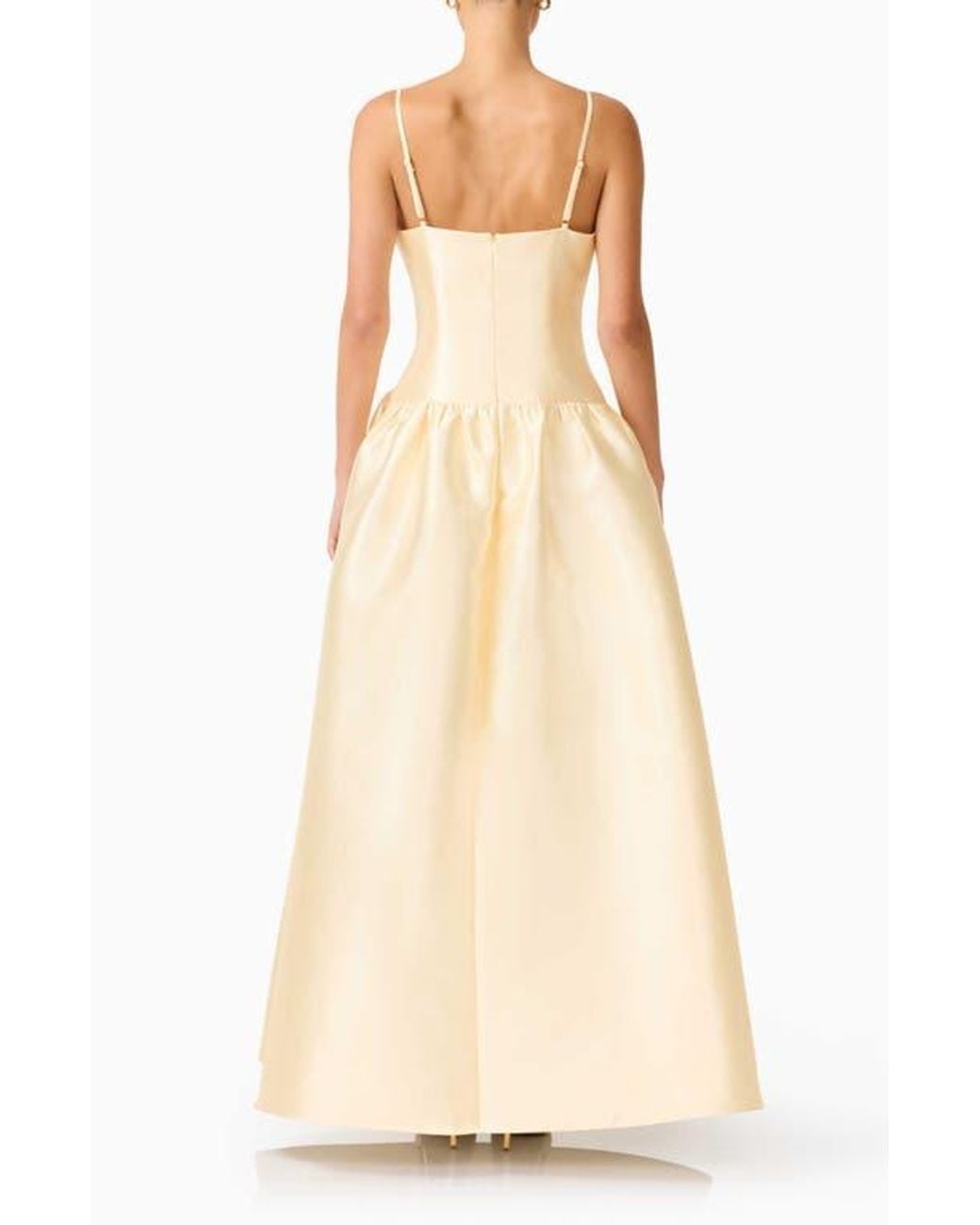 Elliatt Ruffle Sateen Fit & Flare Gown in Natural | Lyst