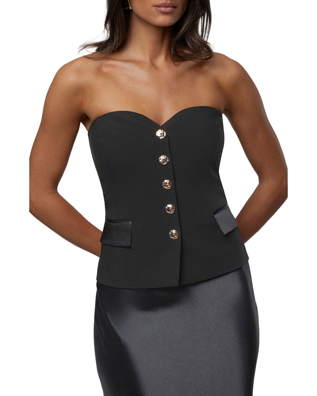 JLUXLABEL Black Strapless Button Front Vest