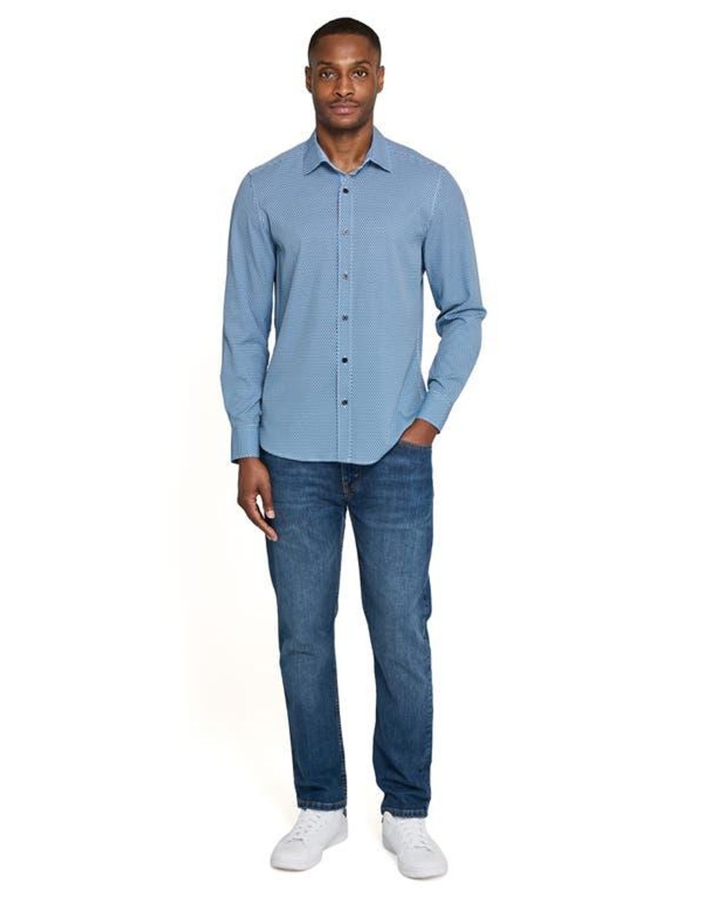 Con.struct Blue Hexagon Geo Woven Long Sleeve Basic for men