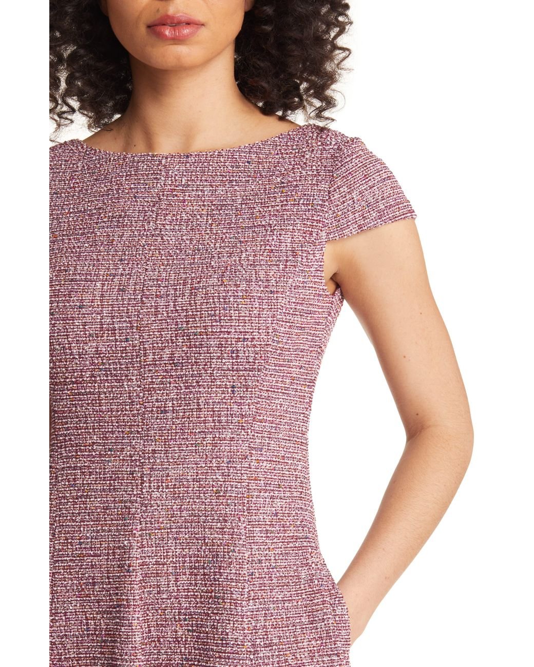 Eliza J Cap Sleeve Tweed Fit & Flare Dress in Pink | Lyst