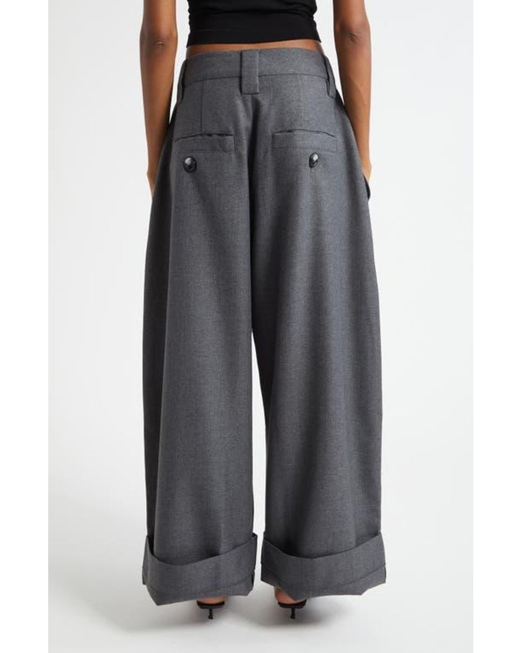 VAQUERA Baby Pleated Low Waist Wide Leg Trousers in Gray | Lyst