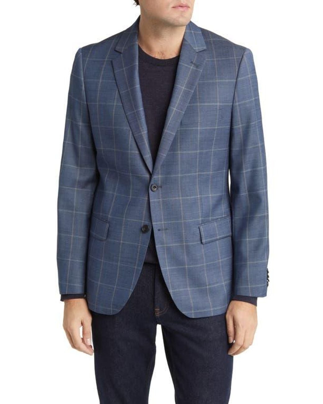 Daniel Hechter Blue Windowpane Check Wool Blazer for men