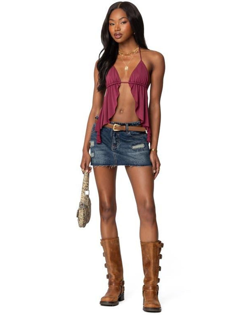 Edikted Blue Calla Split Front Open Back Halter Top