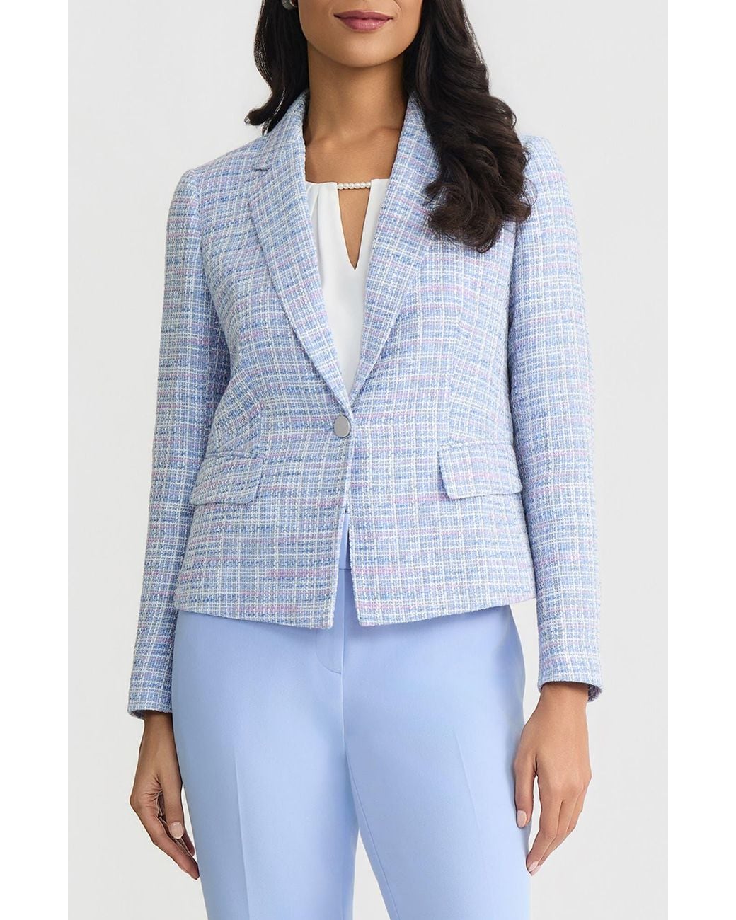 Kasper Blue One-Button Tweed Jacket