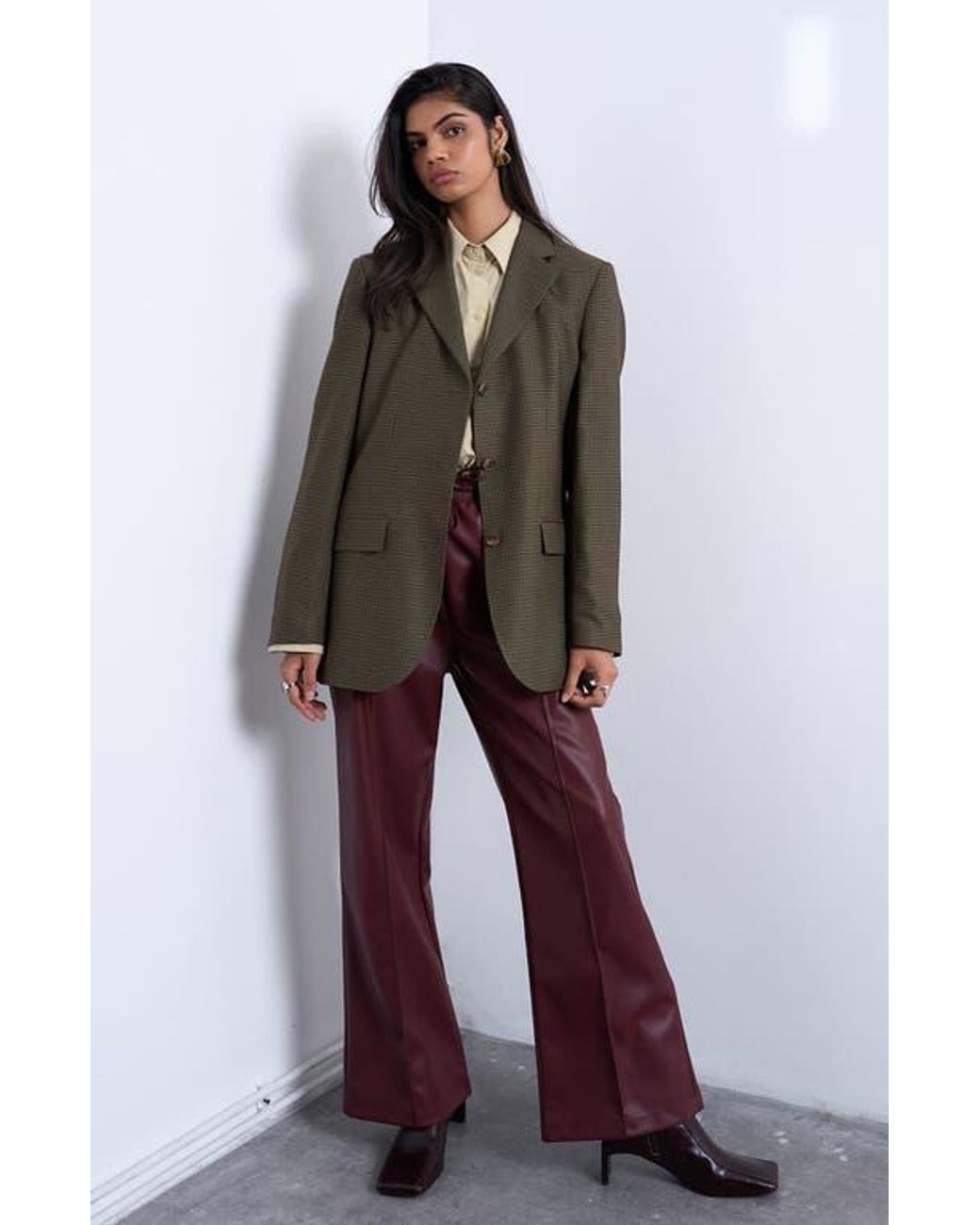 TOPSHOP Brown Oversize Houndstooth Blazer