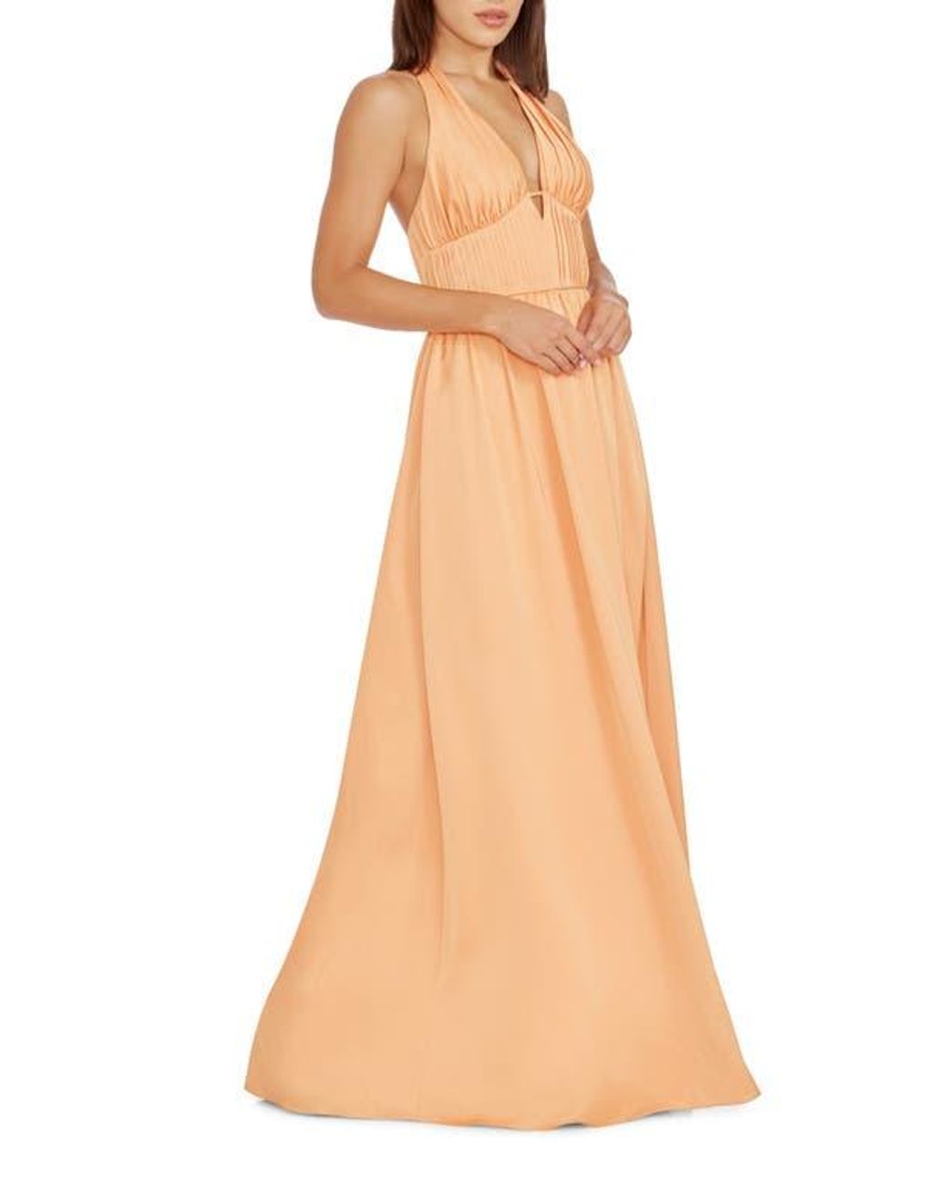 Dress the Population Rhea Halter Fit & Flare Gown in Natural | Lyst