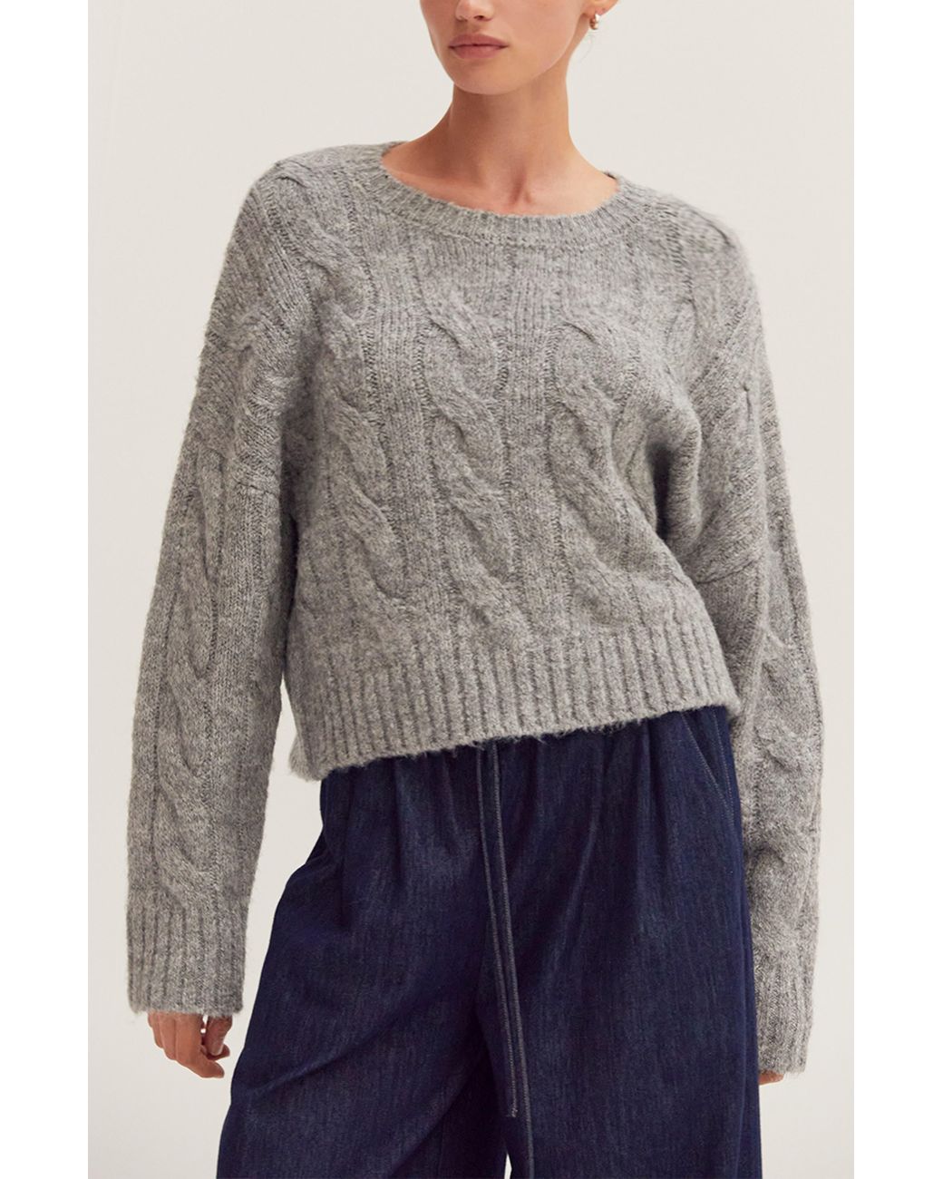 Crescent Gray Cable Knit Sweater