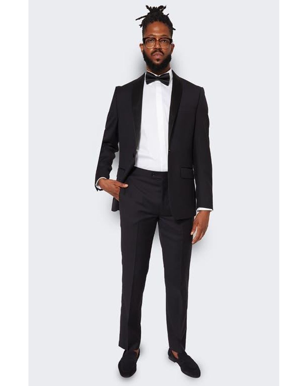 9tofive Blue Peak Lapel Solid Wool Tuxedo Jacket for men