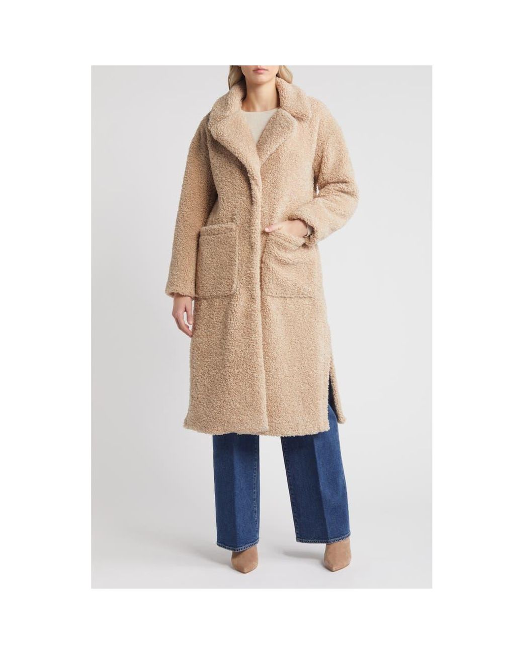 BCBGMAXAZRIA Faux Shearling Teddy Coat in Natural | Lyst