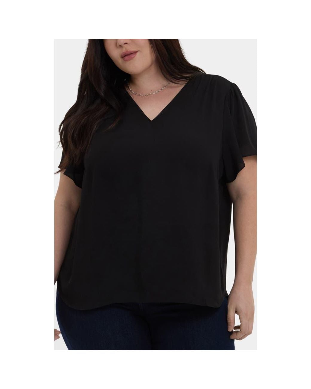 NYDJ Black Pintuck Flutter Sleeve Top