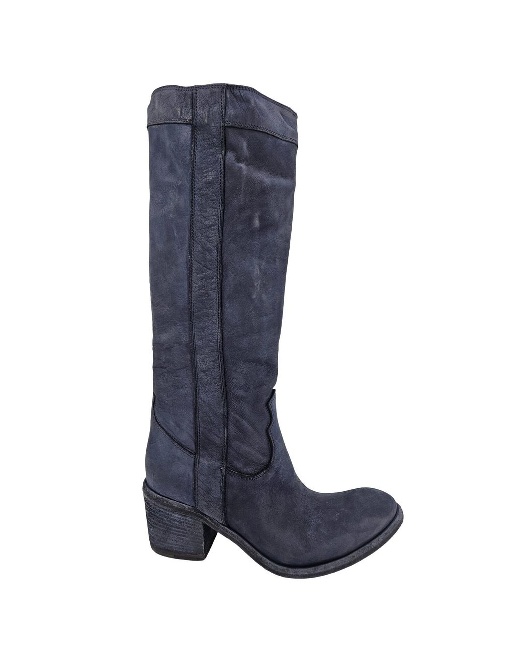 Madison Maison Blue Washed Leather Knee-High Pull-On Boot