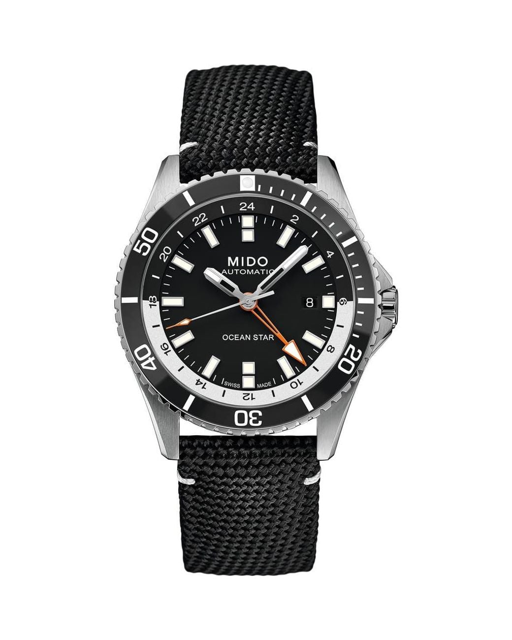 MIDO Black Ocean Star Gmt Automatic Webbing Strap Watch, 44Mm for men