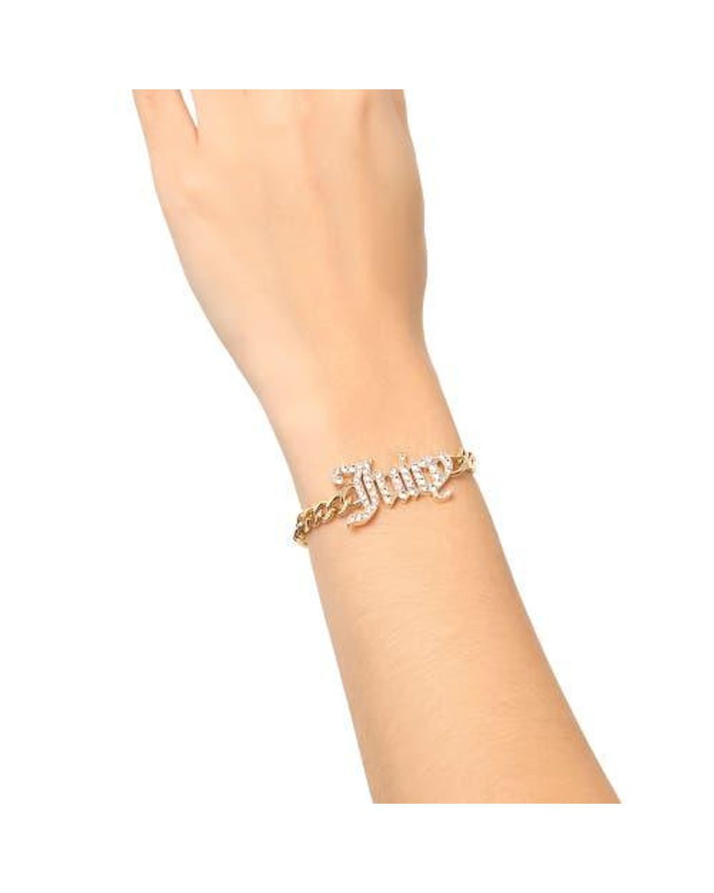 Juicy Couture Crystal Script Logo Chain Bracelet in Metallic | Lyst