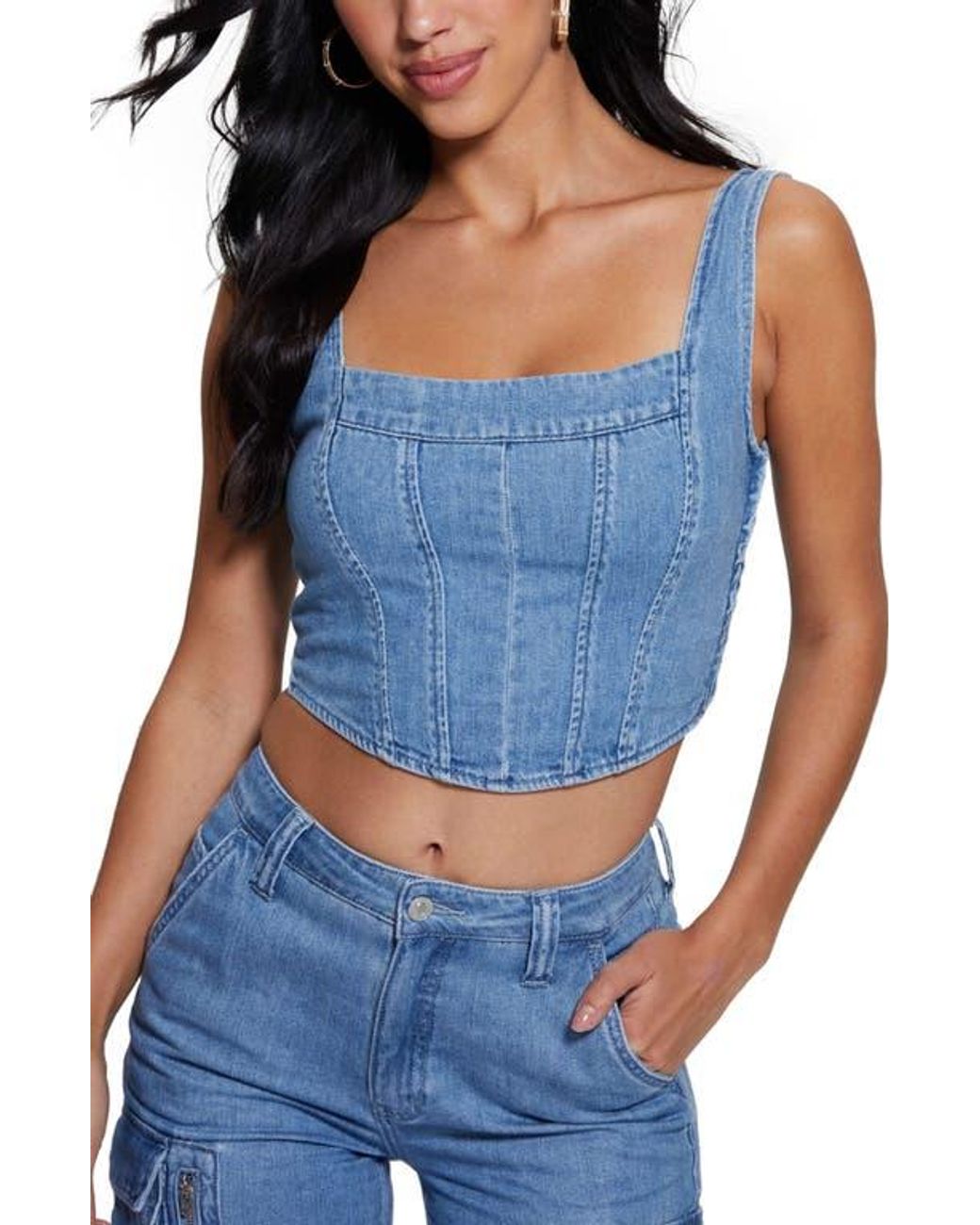 Guess Crop Top in Blue Lyst
