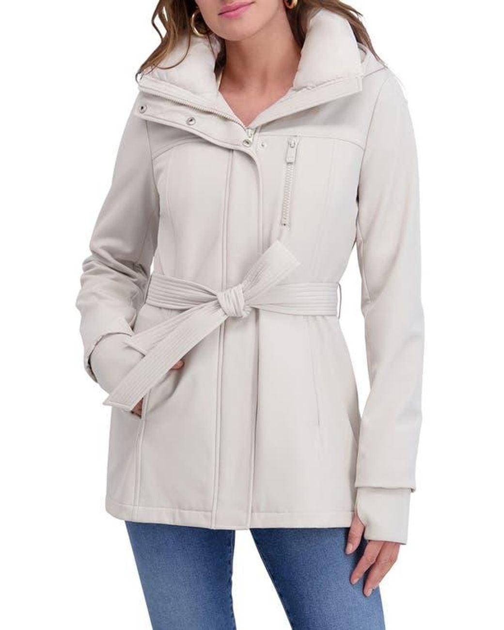 Kensie Gray Softshell Belted Jacket