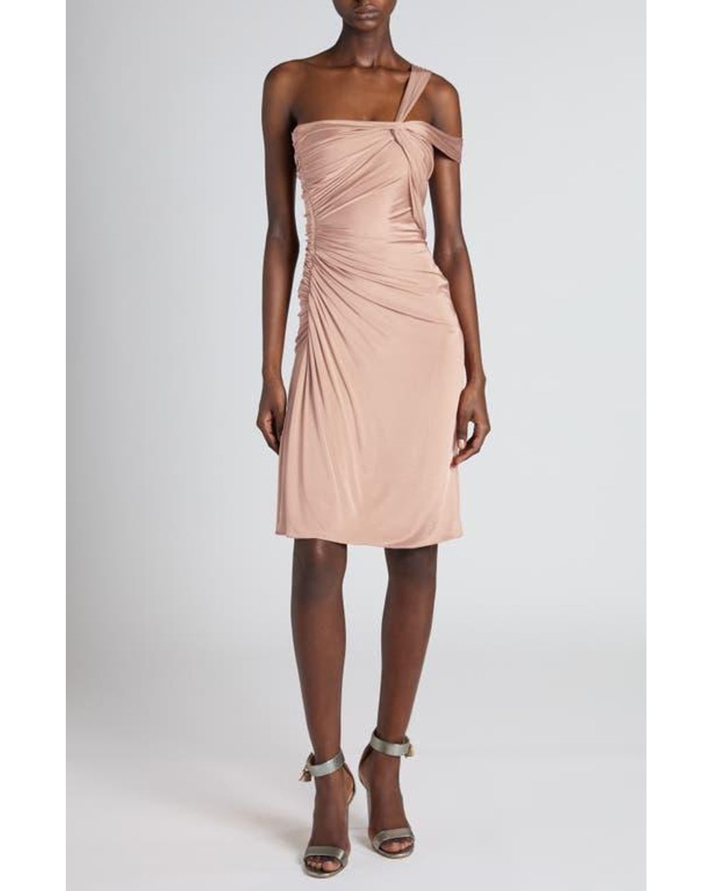 Tom Ford One-Shoulder Twist Front Jersey Minidress in Natural | Lyst