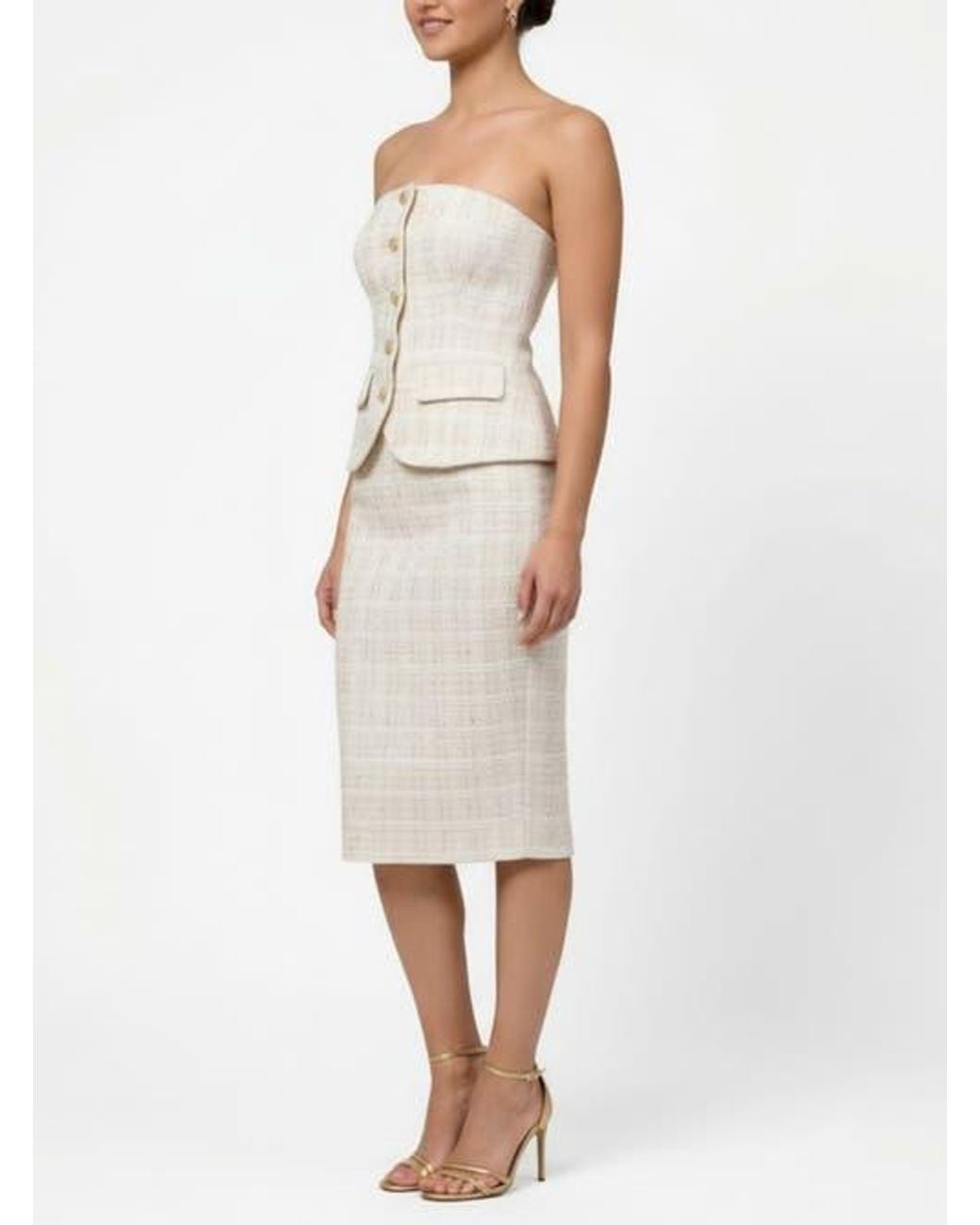 Rachel Roy White Ellison Tweed Peplum Midi Dress