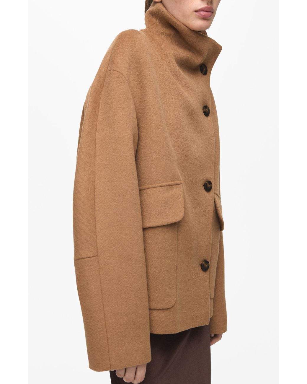 Mango Brown Basquiat Funnel Neck Coat