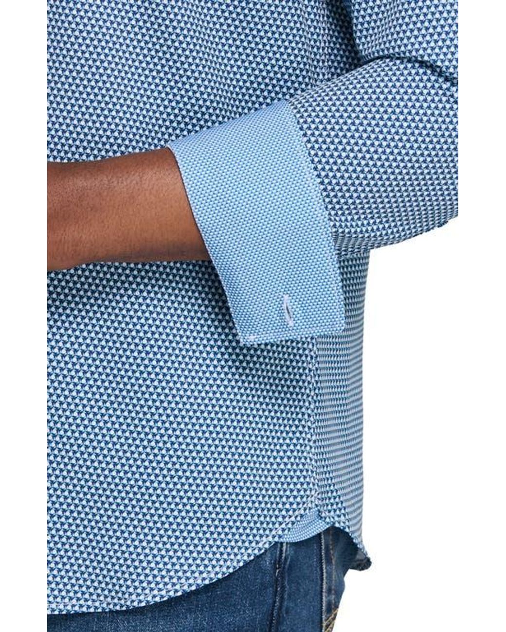 Con.struct Blue Hexagon Geo Woven Long Sleeve Basic for men