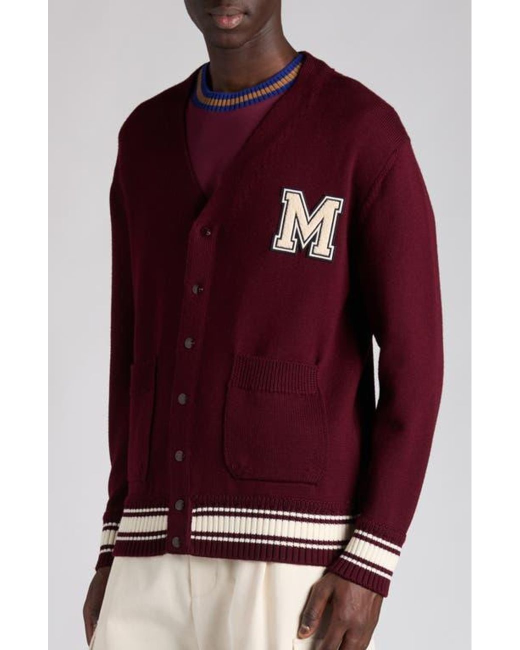 Moncler Red Monogram Patch Virgin Wool Cardigan for men