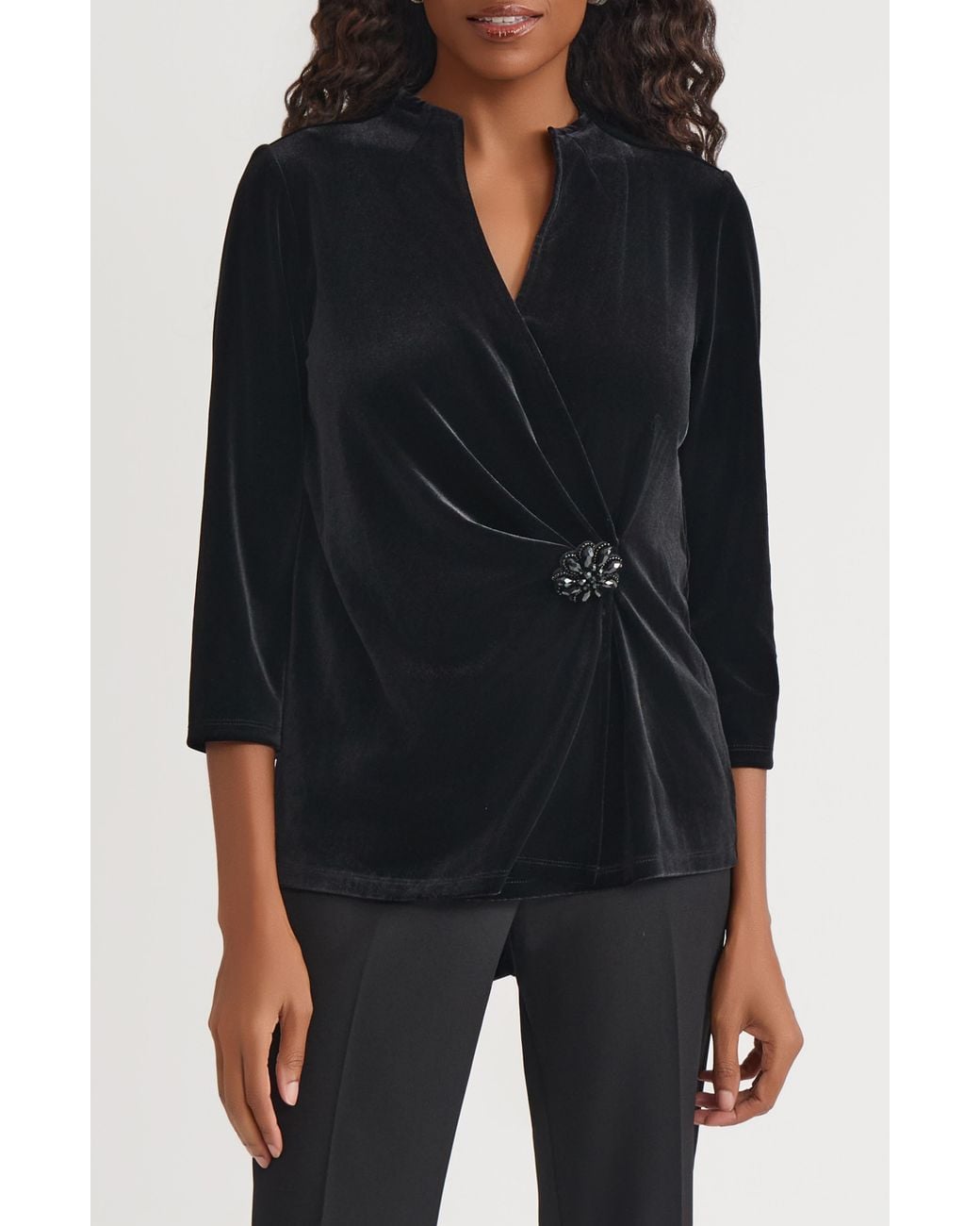 Kasper Black Wrap Velvet Top