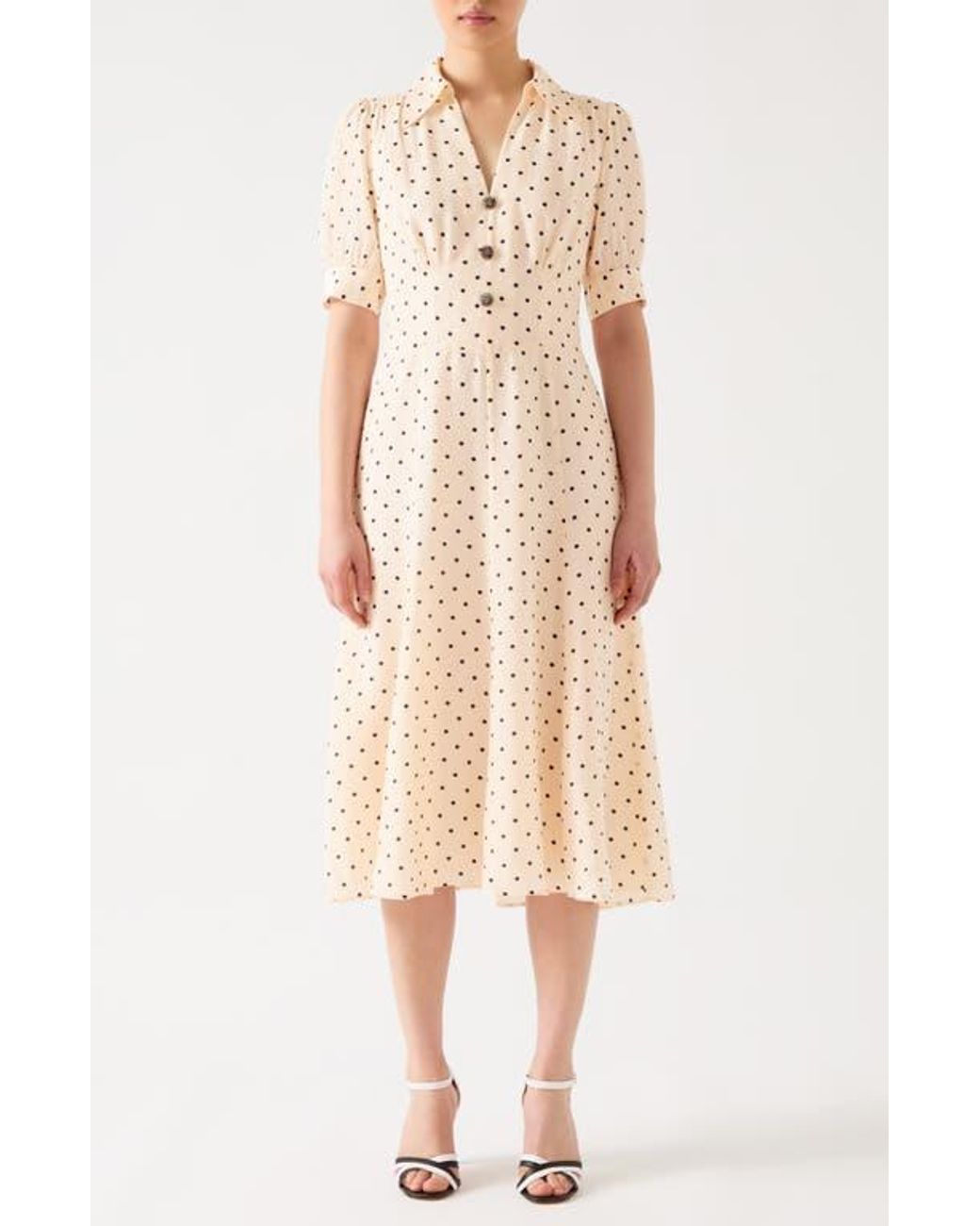 【LK BENNETT】ソフィードットプリントドレス LK Bennett Sophie Polka Dot Dress in Natural | Lyst
