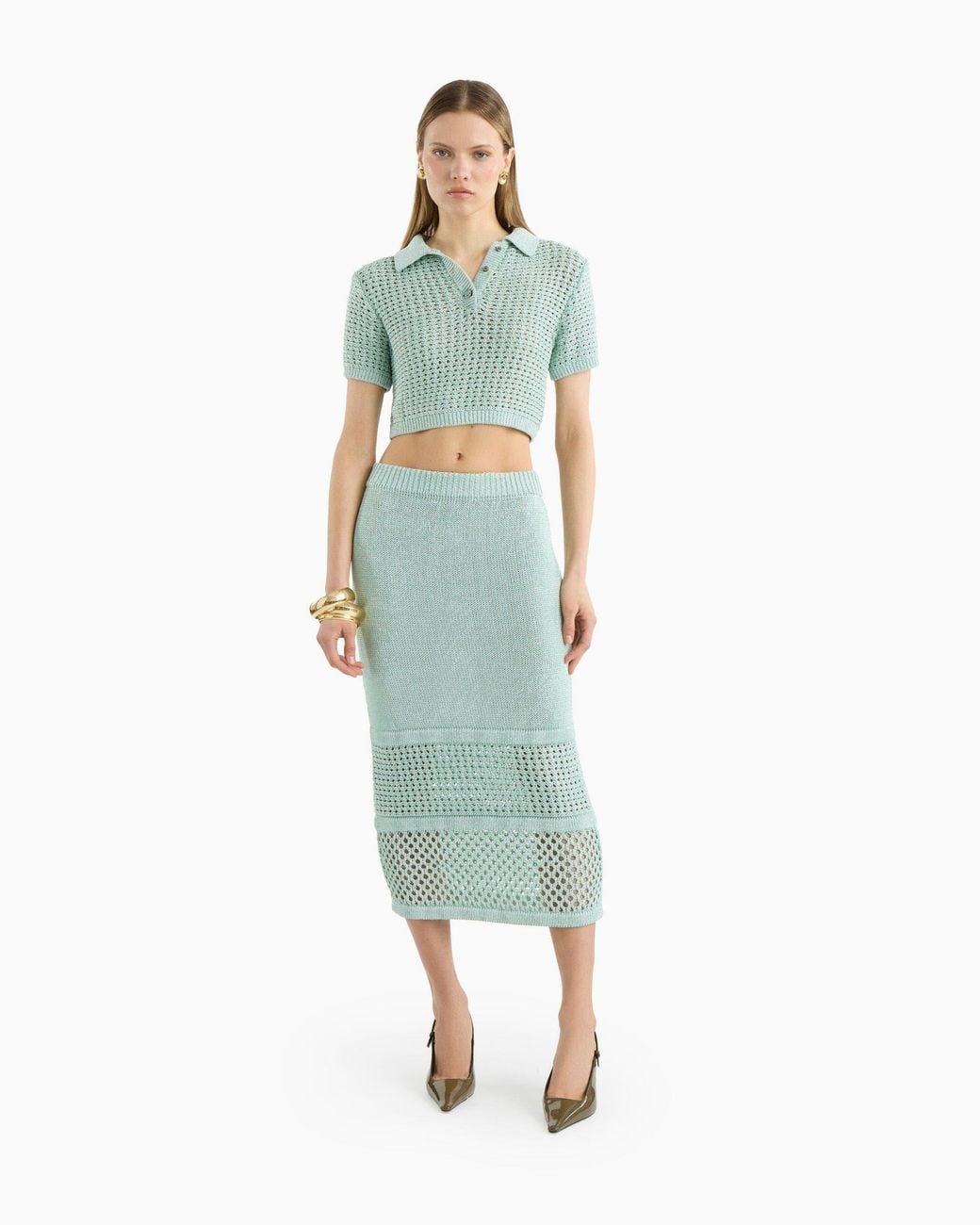 Dodiee Green Ruby Crochet Midi Skirt