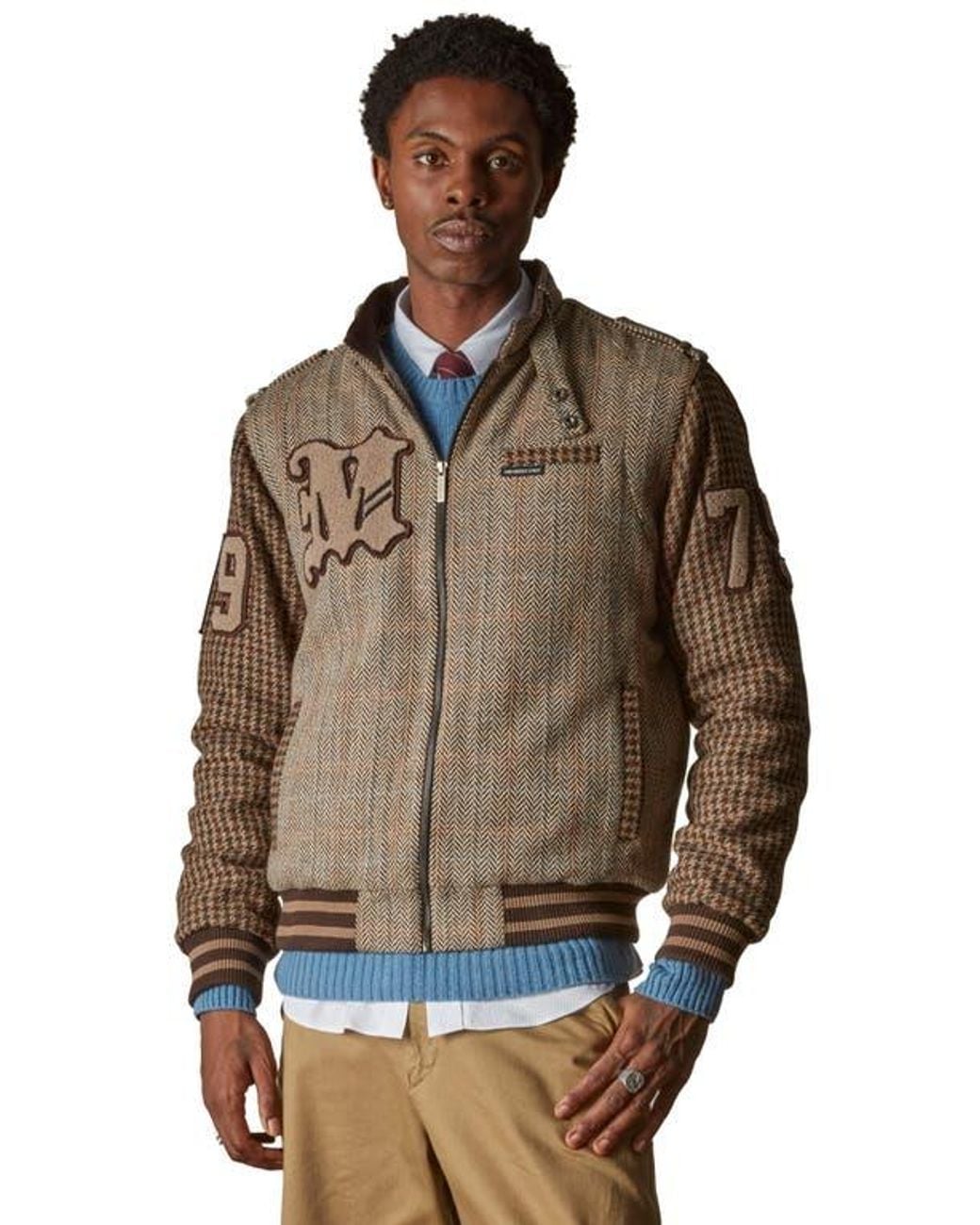 Members Only Brown Tweed Wool Blend Varsity Jacket for men
