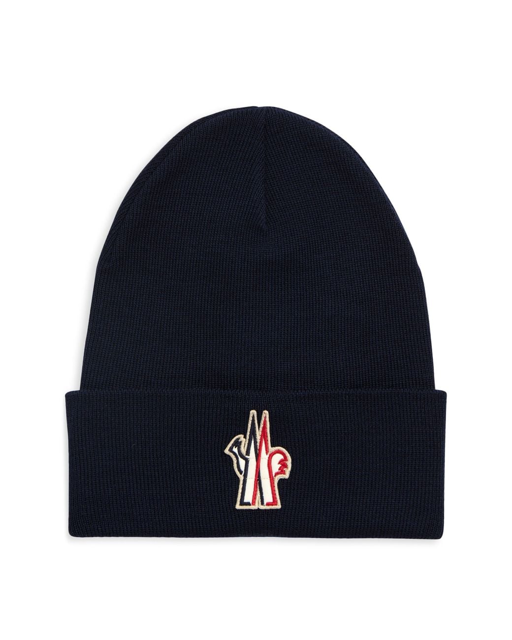 Moncler Blue Logo Patch Virgin Wool Beanie for men