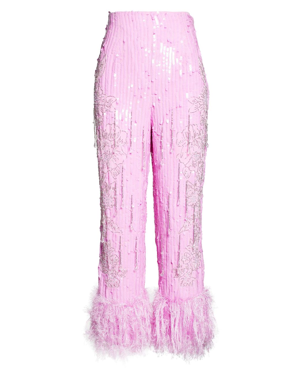 ASOS Edition Sequin & Bead Faux Feather Trim Crop Pants in Pink | Lyst