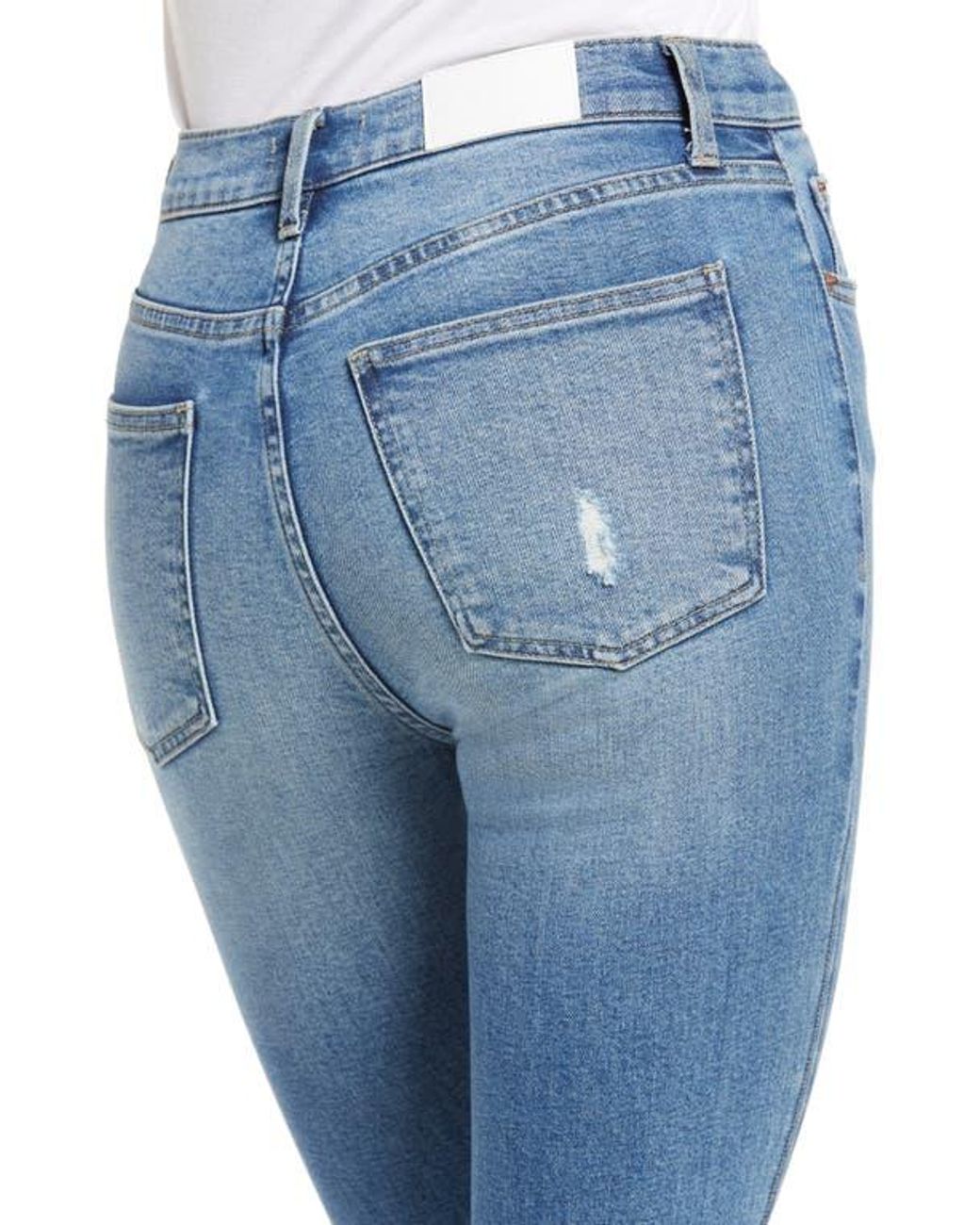 Pistola Blue Distressed High Waist Chew Hem Crop Bootcut Jeans