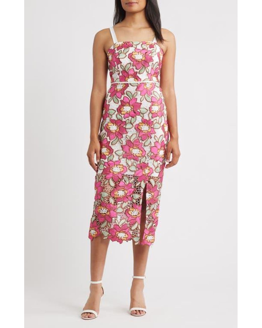 Sam Edelman Embroidered Rose Midi Sheath Cocktail Dress | Lyst