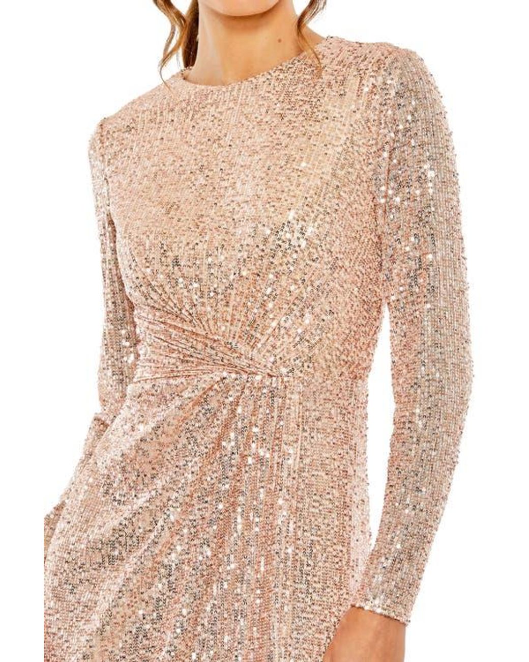 Mac Duggal Sequin Long Sleeve High Neck Column Gown in Natural | Lyst Mac Duggal Sequin Long Sleeve High Neck Column Gown in Natural | Lyst