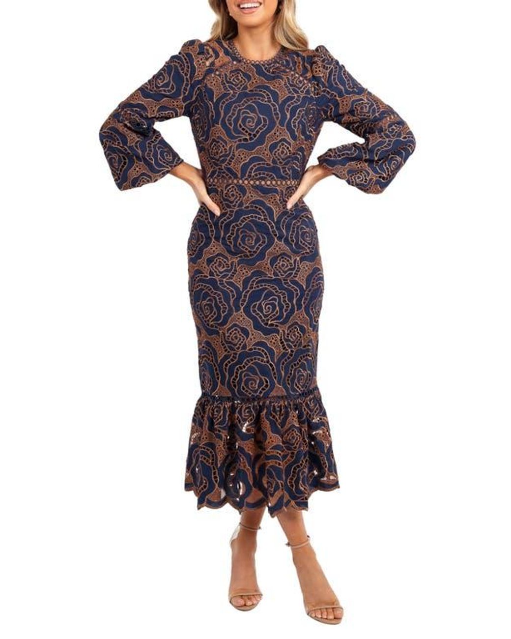 plus size cocktail dresses for weddings Safi Long Sleeve Dress - Claret Red Cotton Ruffle Midi Dress