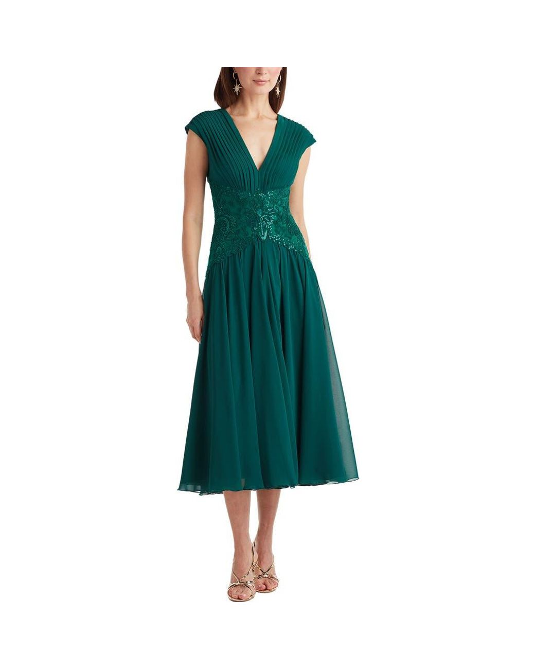 green emerald velvet dress Green Chiffon Square Neck Tamar Midi Dress