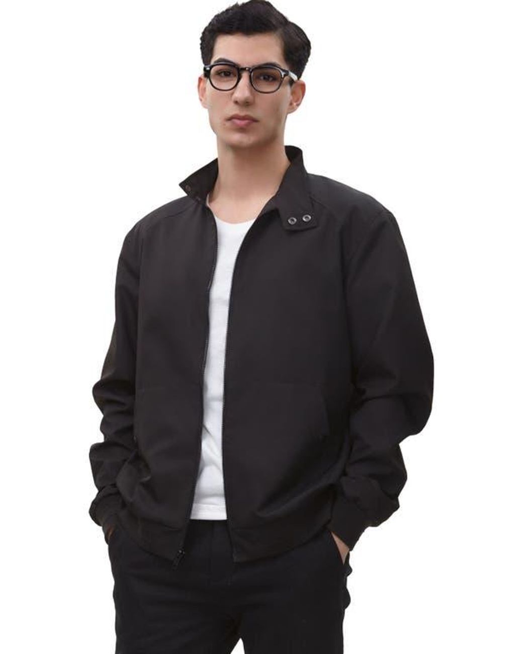 Rokka&Rolla Black Classic Full Zip Bomber Jacket for men