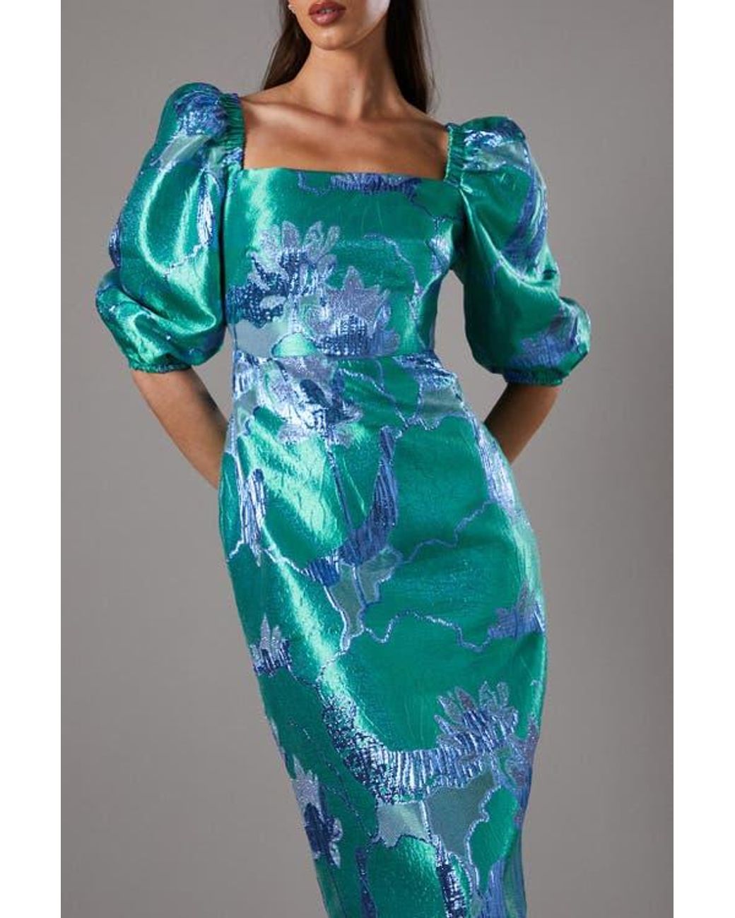 Coast Bubble Sleeve Jacquard Dress in Blue | Lyst