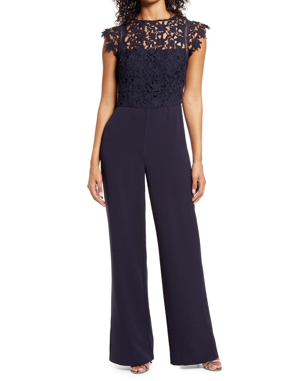 Eliza J Lace Bodice Jumpsuit in Blue | Lyst