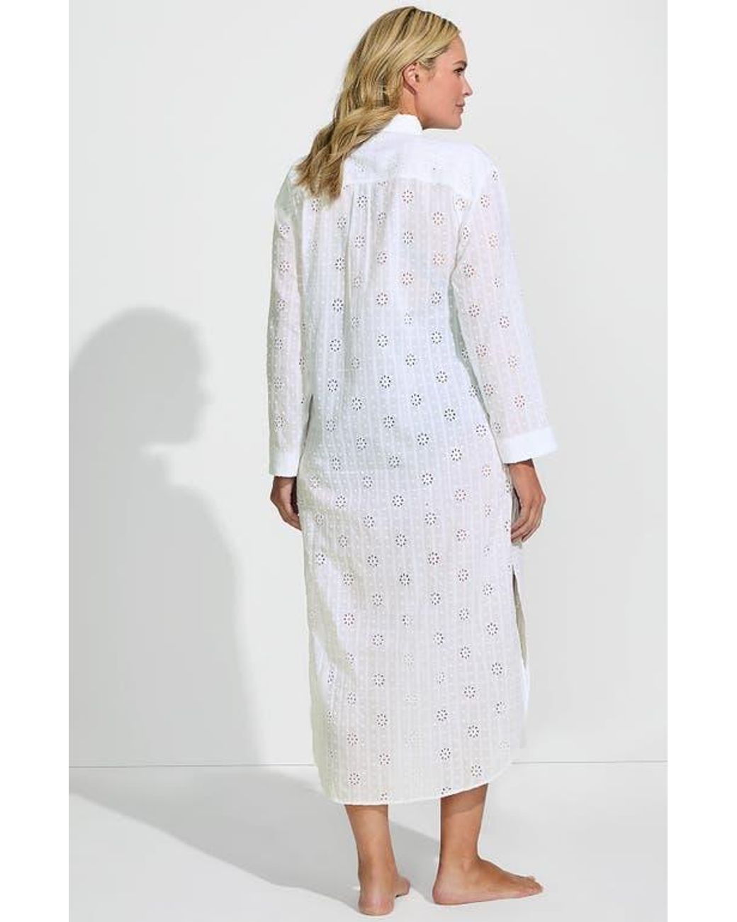 Lands' End Eyelet Button Down Maxi Cover-Up Dress in White | Lyst