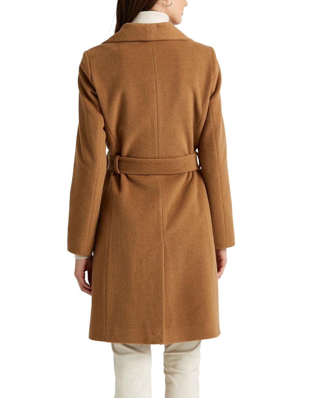 Lauren by Ralph Lauren Belted Wool Blend Wrap Coat in Brown | Lyst