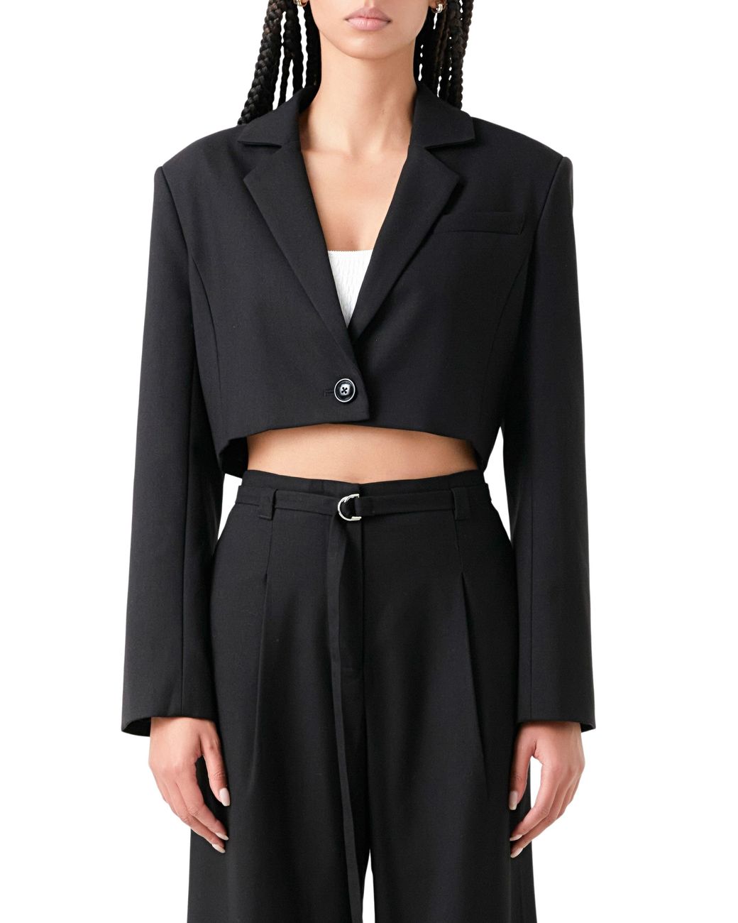 Grey Lab Black Oversize Crop Blazer